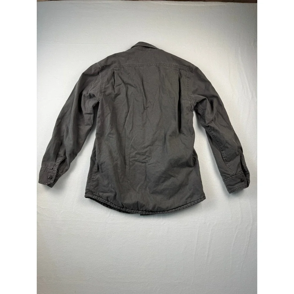 Eddie Bauer Mens Flannel Lined Shirt Jacket Gray Cotton Canvas Fleece Lined L